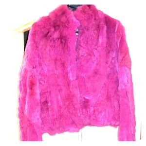 Wilsons Leather Pink Rabbit Fur Coat